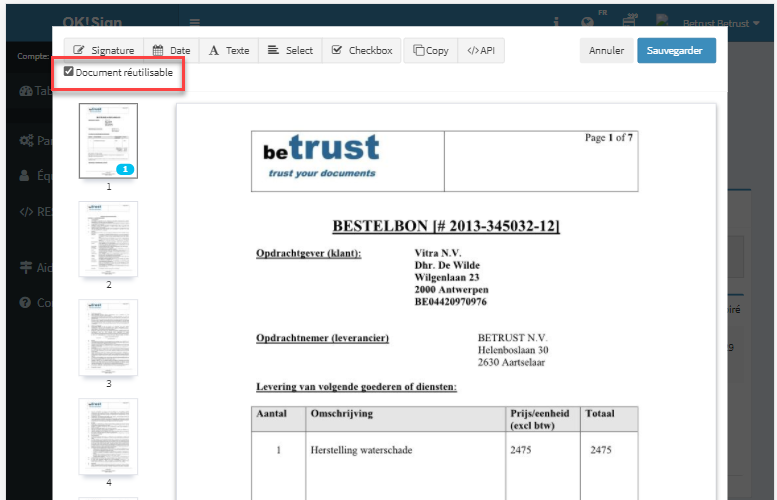 Rendre les documents réutilisables dans votre compte OKSign