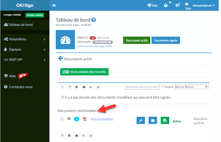 Rendre les documents réutilisables dans votre compte OKSign