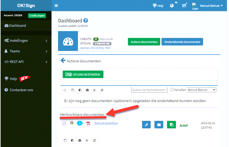 Herbruikbare documenten in  uw OKSign account