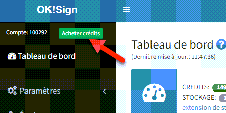 Achter des crédits dans votre compte OKSign  ( part prochain)