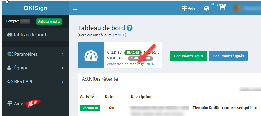 extension de stockage dans votre compte OKSign