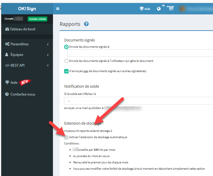 extension de stockage dans votre compte OKSign (continued)