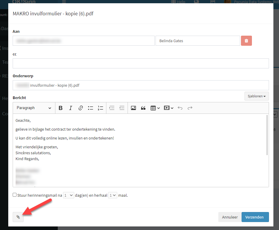 Bijlagen toevoegen aan een email in uw OKSign account