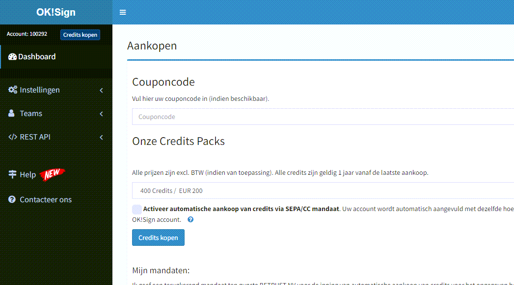 Credits aankopen in uw OKSign account