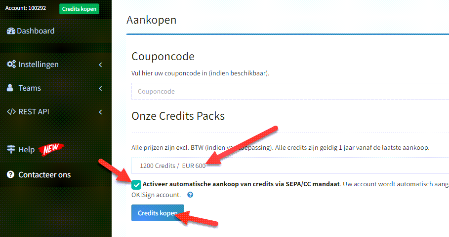 Credits aankopen in uw OKSign account