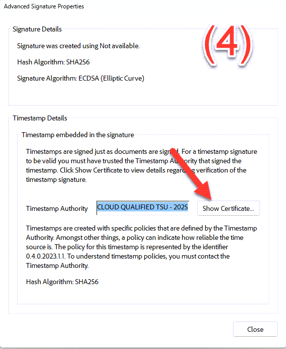 Timestamp Details and TSA information in Acrobat Reader | OKSign